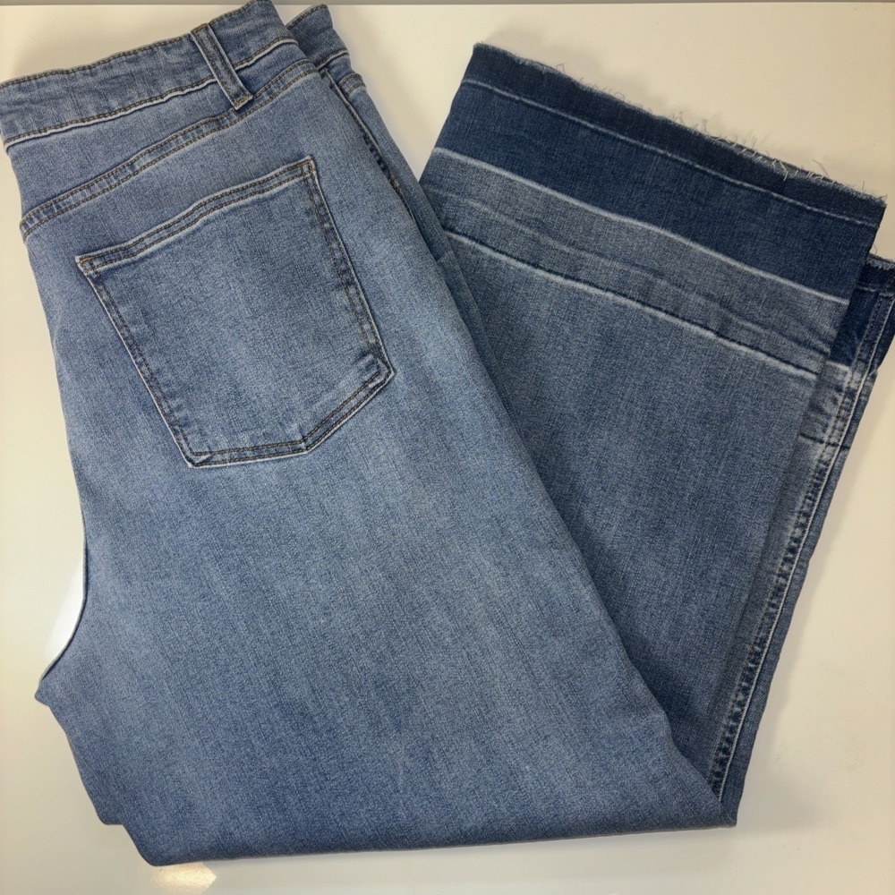 Oat New York Jeans Women's Size 32 Stretch Blue 90s Flare Bell Bottom Y2K Frayed